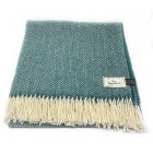 100% Wool Blanket/Throw/Rug Green & Cream Herringbone Design